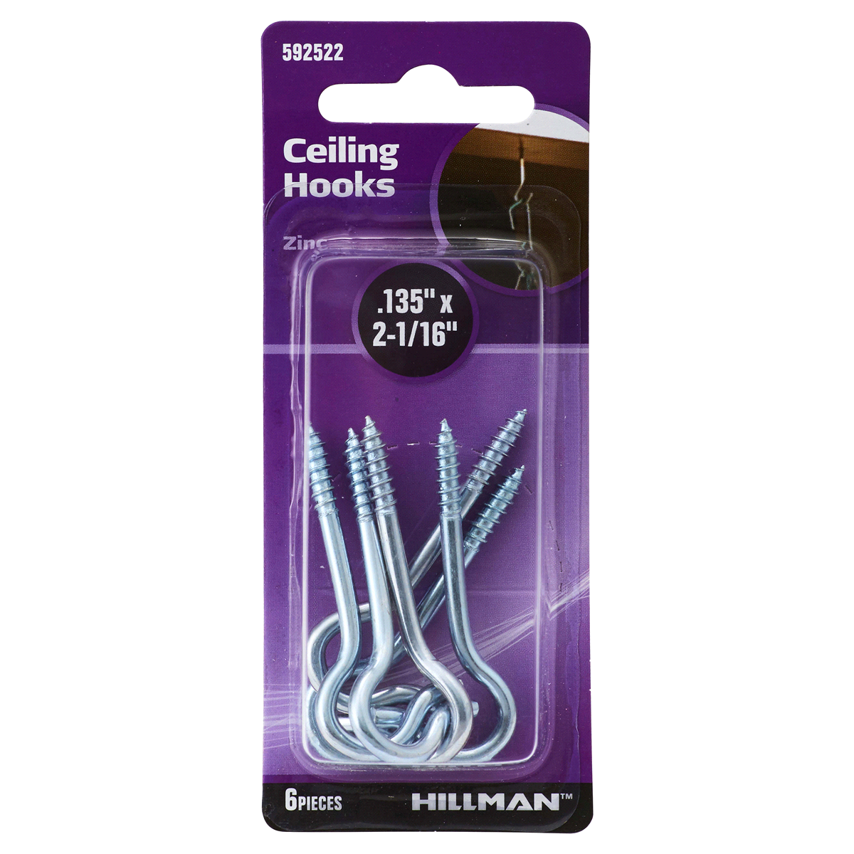 slide 1 of 1, Hillman Ceiling Hooks,.135'' x 2-1/16'', 6 ct