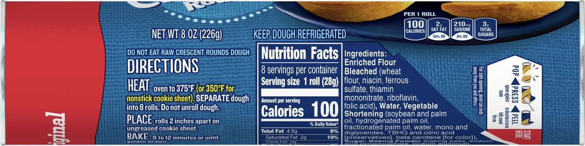 slide 8 of 9, Pillsbury Crescent Rounds, Original Refrigerated Canned Pastry Dough, 8 Rolls, 8 oz, 8 ct