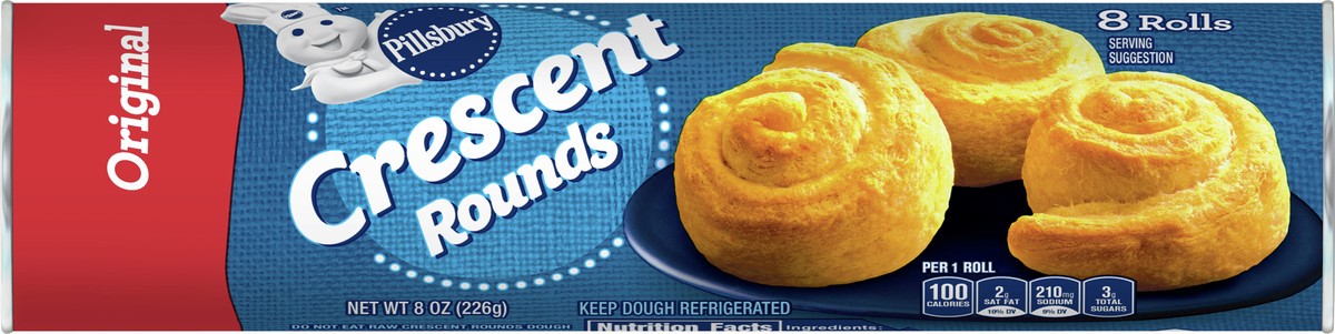 slide 7 of 9, Pillsbury Crescent Rounds, Original Refrigerated Canned Pastry Dough, 8 Rolls, 8 oz, 8 ct