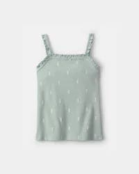Oshkosh Girls Floral Ribbed Ruffle Tank - Green - Size 10