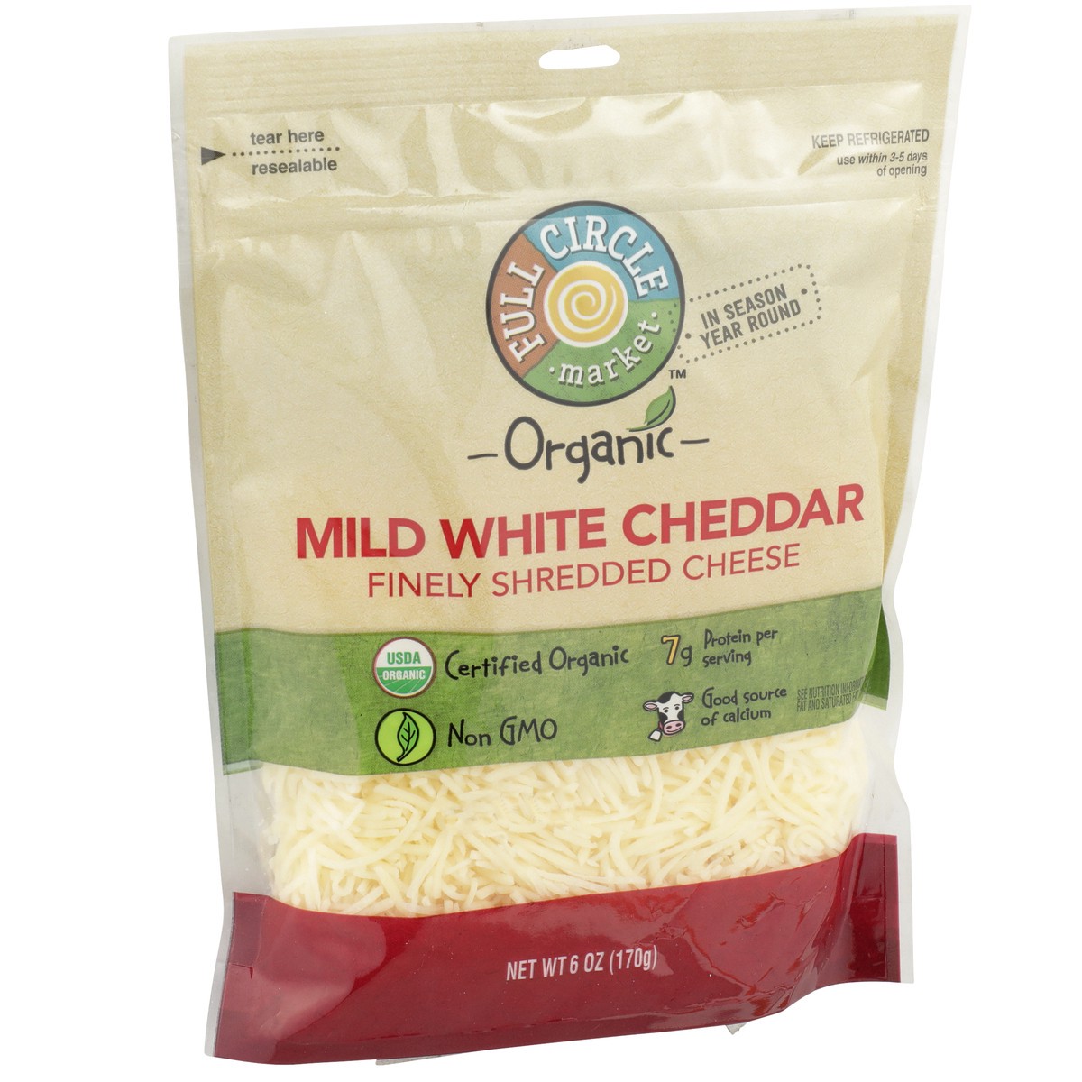 slide 7 of 9, Full Circle Market Organic Mild White Cheddar Finely Shredded Cheese, 6 oz