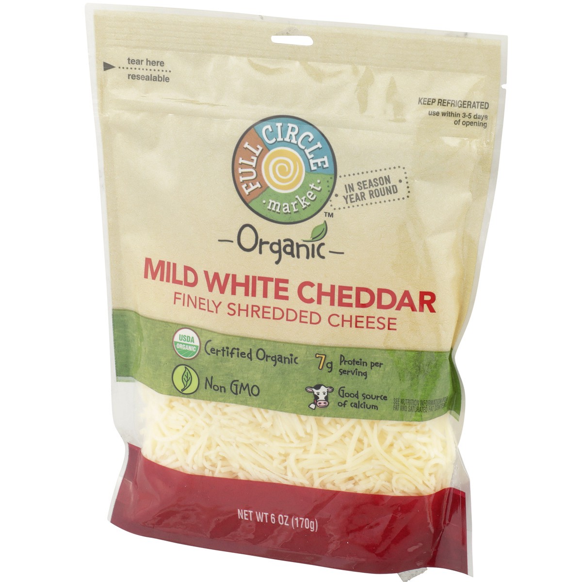 slide 5 of 9, Full Circle Market Organic Mild White Cheddar Finely Shredded Cheese, 6 oz