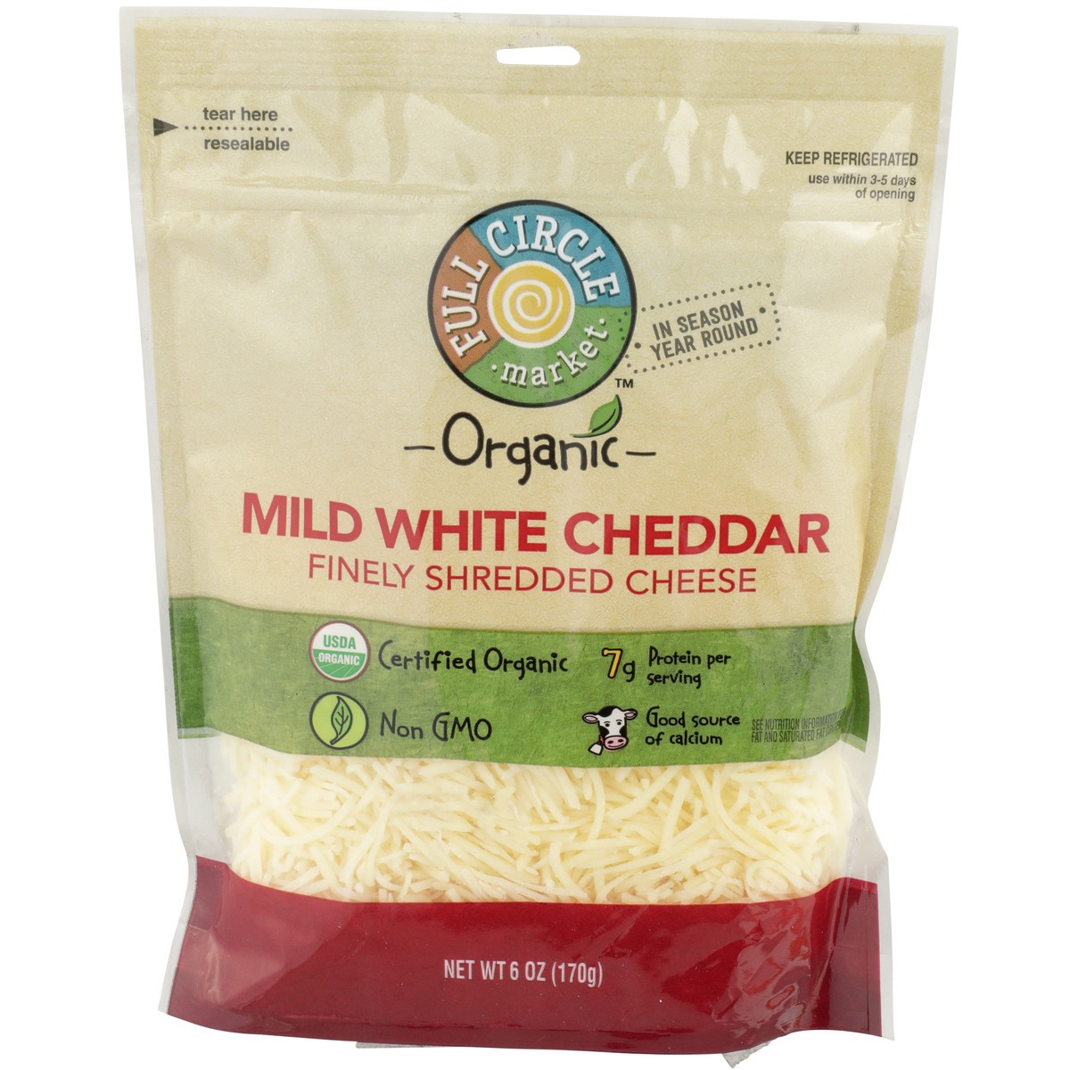 slide 1 of 9, Full Circle Market Organic Mild White Cheddar Finely Shredded Cheese, 6 oz