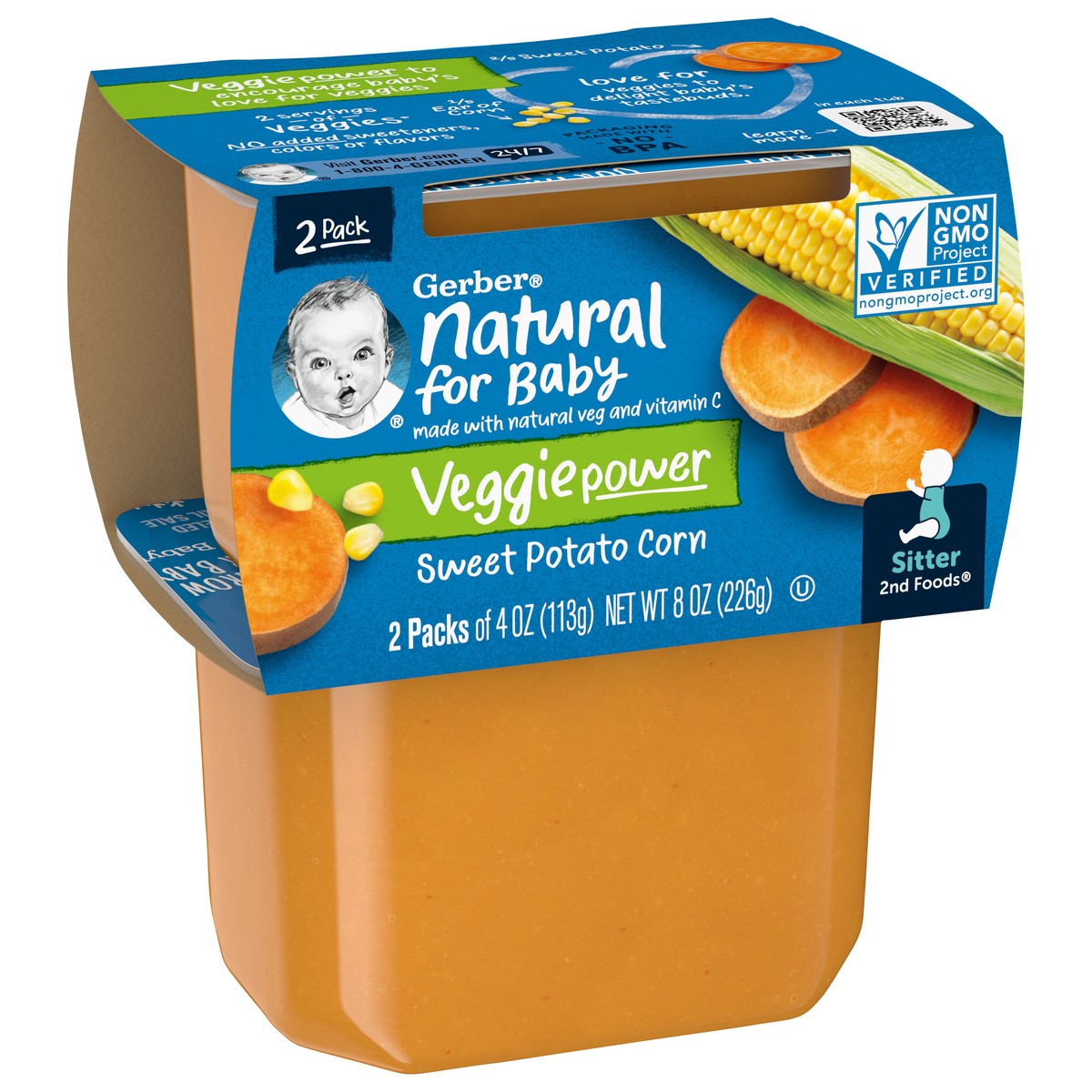 slide 8 of 9, Gerber Stage 2 Baby Food, Sweet Potato Corn, 4 oz Tubs (2 Pack), 2 ct
