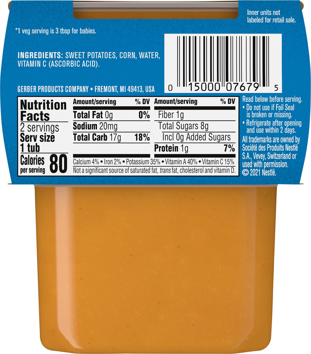 slide 3 of 9, Gerber Stage 2 Baby Food, Sweet Potato Corn, 4 oz Tubs (2 Pack), 2 ct