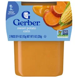 Gerber Stage 2 Baby Food, Sweet Potato Corn, 4 oz Tubs (2 Pack)