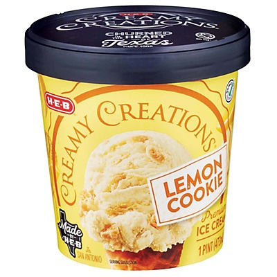 slide 1 of 1, H-E-B Select Ingredients Creamy Creations Lemon Cookie Ice Cream, 1 pint