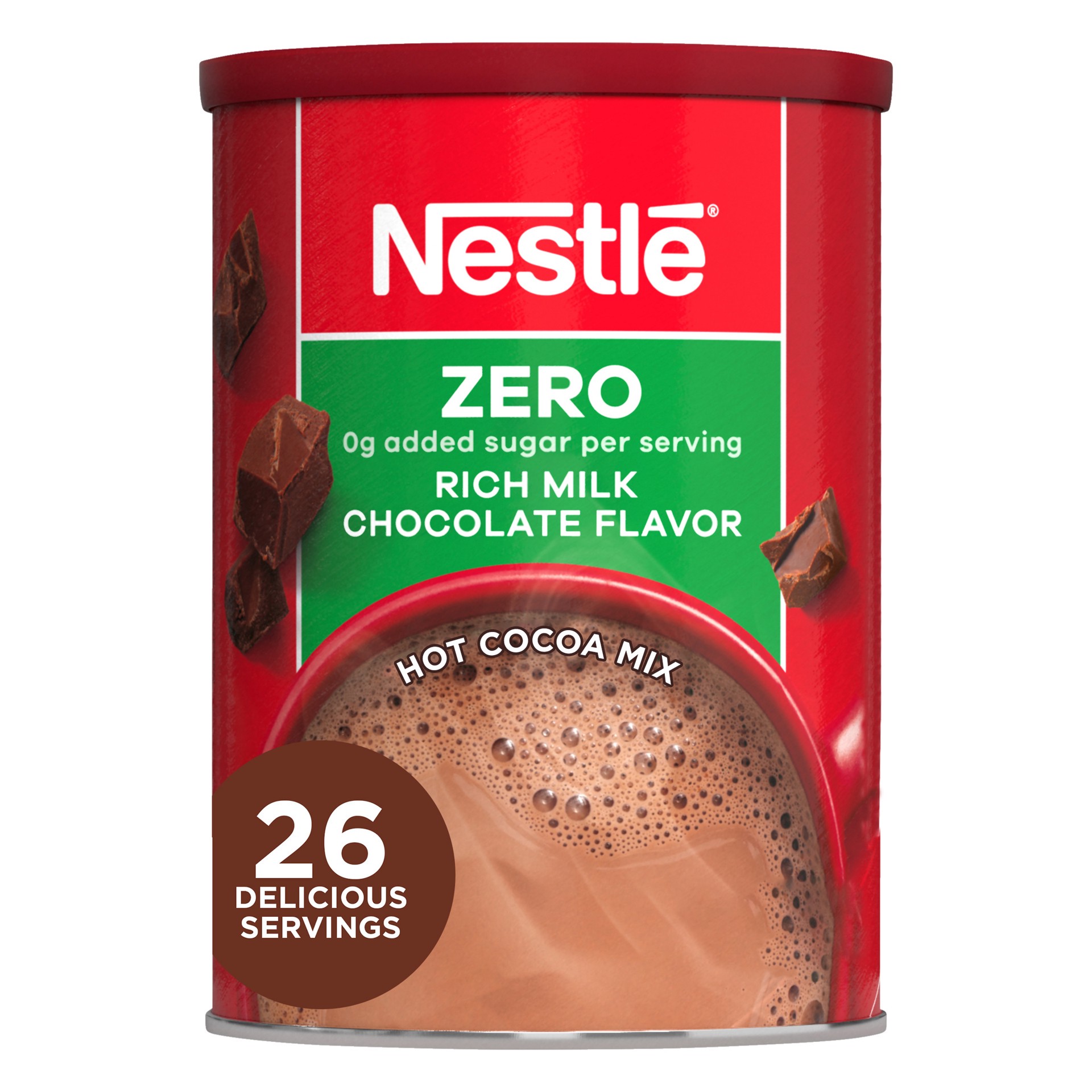 slide 1 of 6, Nestle Hot Cocoa Zero, 0g Added Sugar Rich Milk Chocolate Flavored Mix Powder for Hot Chocolate Canister, 7.33 oz