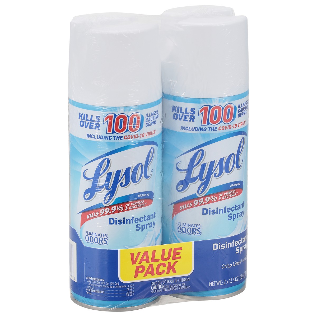 slide 2 of 9, Lysol Crisp Linen Scent Disinfectant Spray Value Pack = 2 - 12.5 oz Cans, 2 ct