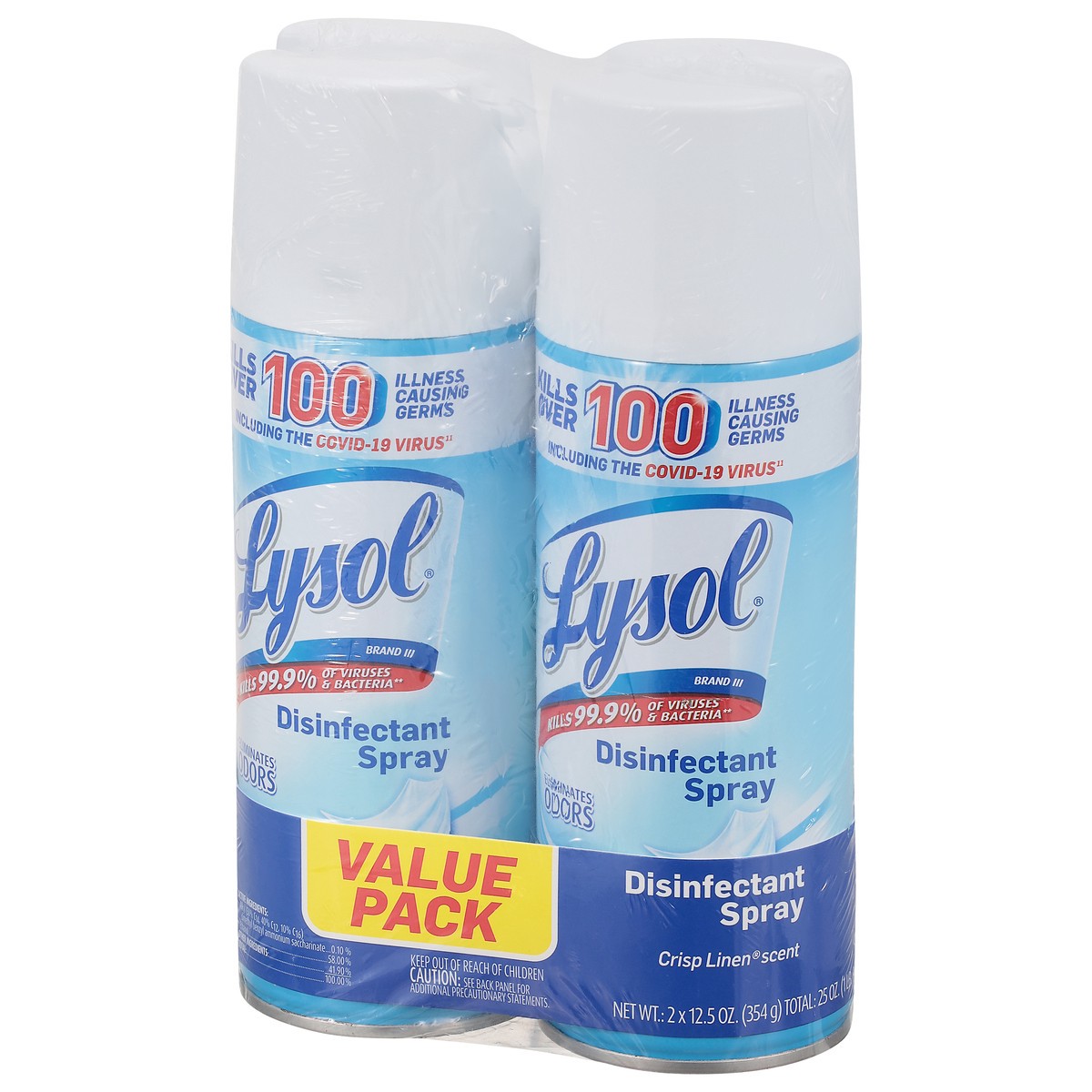 slide 3 of 9, Lysol Crisp Linen Scent Disinfectant Spray Value Pack = 2 - 12.5 oz Cans, 2 ct