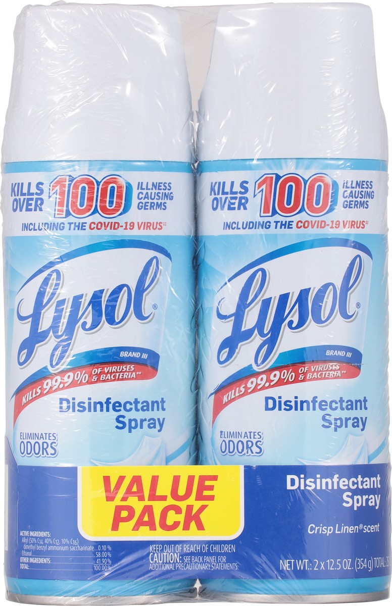 slide 6 of 9, Lysol Crisp Linen Scent Disinfectant Spray Value Pack = 2 - 12.5 oz Cans, 2 ct