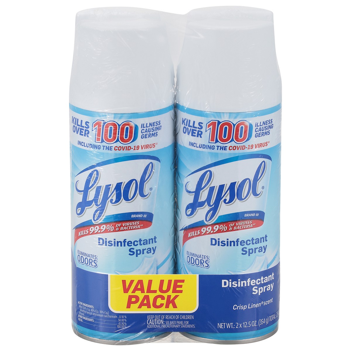 slide 1 of 9, Lysol Crisp Linen Scent Disinfectant Spray Value Pack = 2 - 12.5 oz Cans, 2 ct