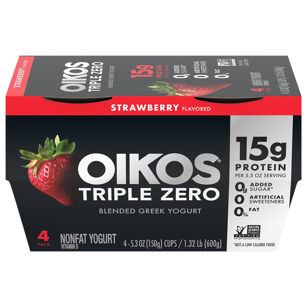 slide 1 of 5, Oikos Triple Zero Strawberry Greek Yogurt - 4ct/5.3oz Cups, 4 ct; 5.3 oz