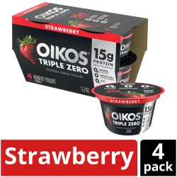 Oikos Triple Zero Strawberry Greek Yogurt Cups, Packaging May Vary