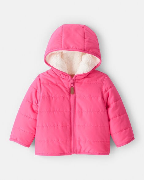 slide 1 of 3, Carter's Carters Baby Girl Hooded Puffer Jacket - Pink Fuchsia NB, 1 ct