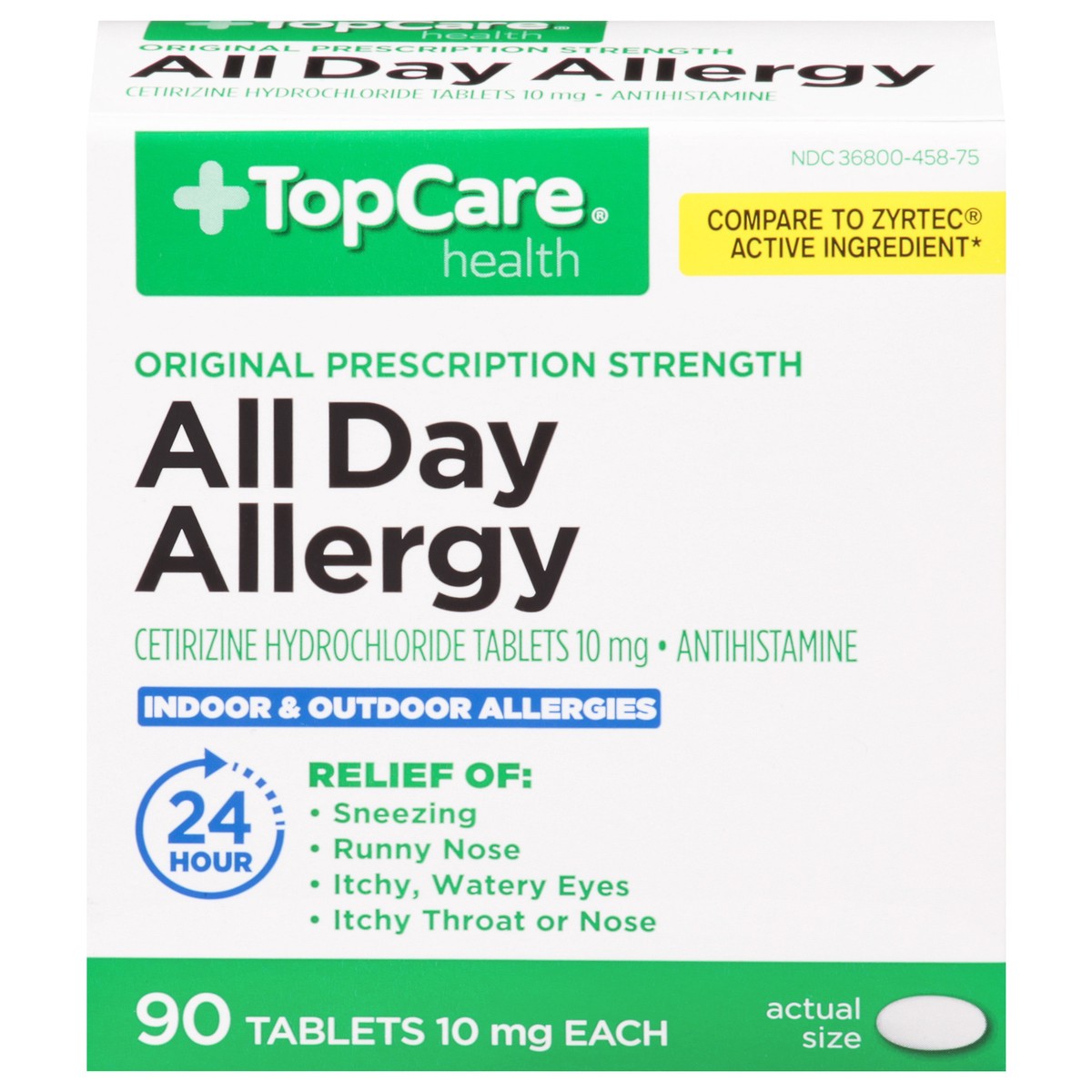 slide 13 of 16, TopCare Health Original Prescription Strength 10 mg All Day Allergy 90 Tablets, 90 ct