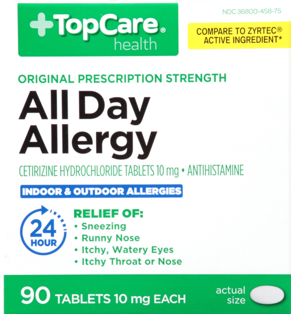 slide 3 of 16, TopCare Health Original Prescription Strength 10 mg All Day Allergy 90 Tablets, 90 ct