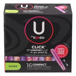 U by Kotex Click Compact Tampons, Super, Unscented, 16ct