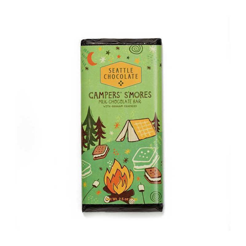 slide 1 of 8, Seattle Chocolate Campers' S'mores Milk Chocolate Bar, 2.5 oz