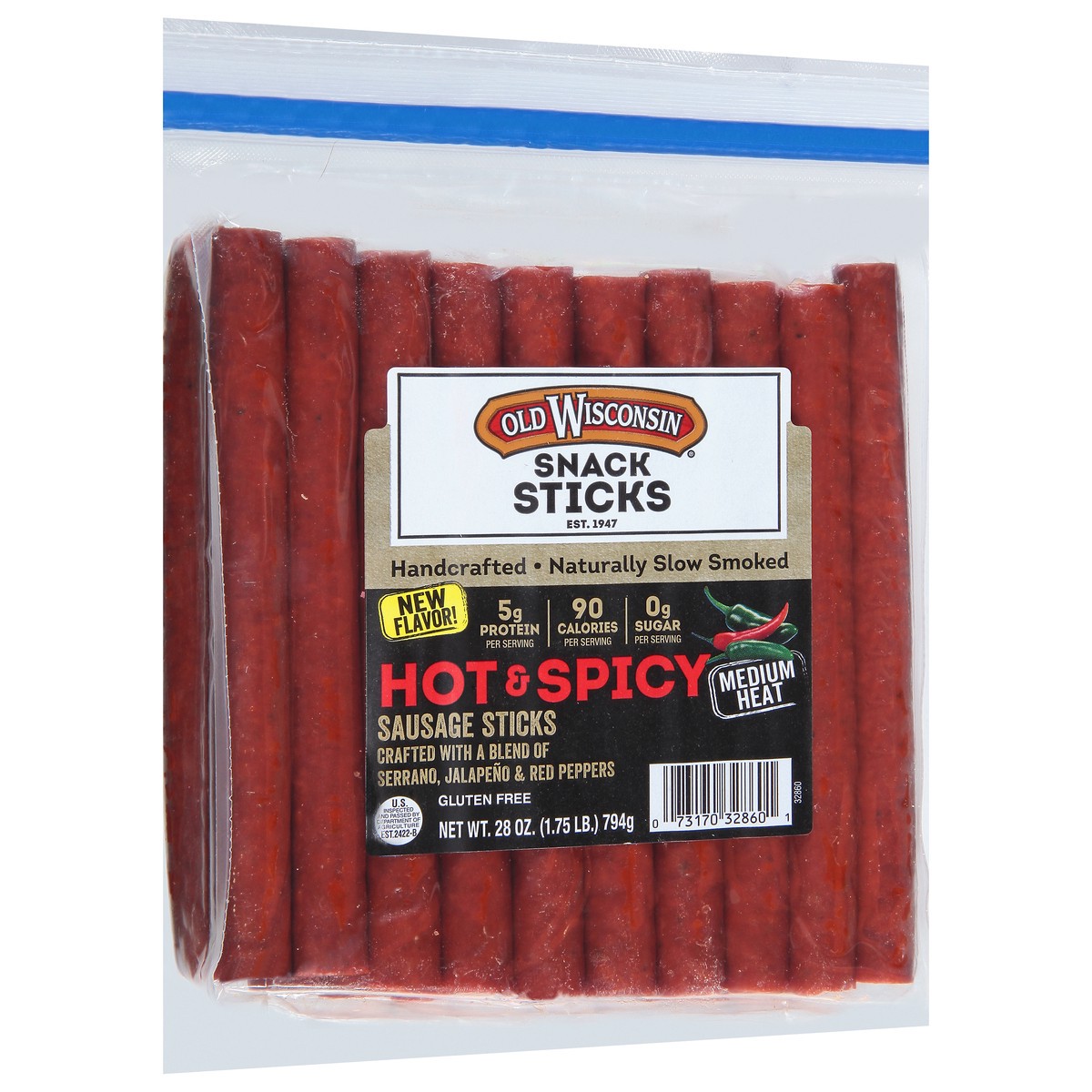 slide 8 of 9, Old Wisconsin Snack Sticks Medium Heat Hot & Spicy Sausage Sticks 28 oz, 28 oz