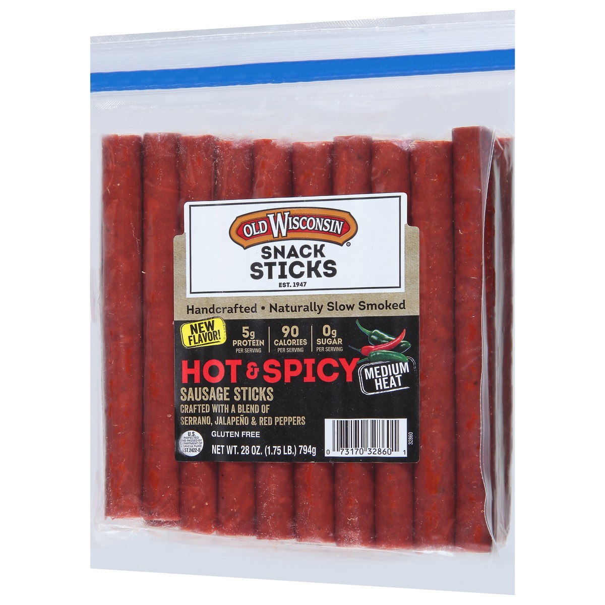 slide 5 of 9, Old Wisconsin Snack Sticks Medium Heat Hot & Spicy Sausage Sticks 28 oz, 28 oz
