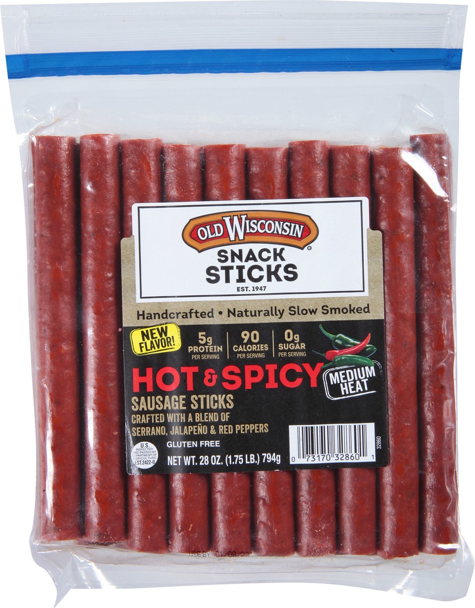 slide 2 of 9, Old Wisconsin Snack Sticks Medium Heat Hot & Spicy Sausage Sticks 28 oz, 28 oz