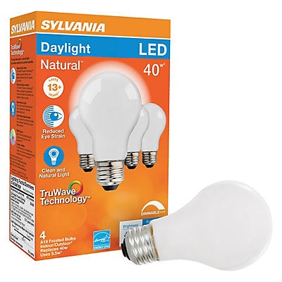 slide 1 of 1, Sylvania TruWave LED 40 Watt A19 Daylight Frost Bulbs, 4 ct