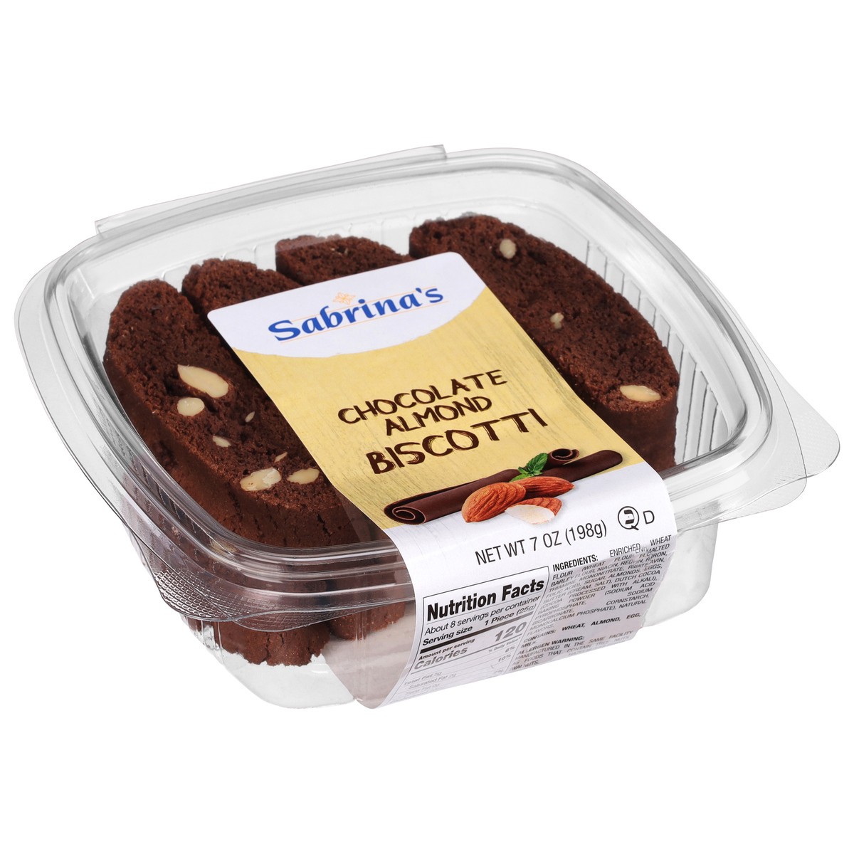 slide 2 of 9, Sabrina's Sabrnas Chocolate Almond Biscotti, 7 oz