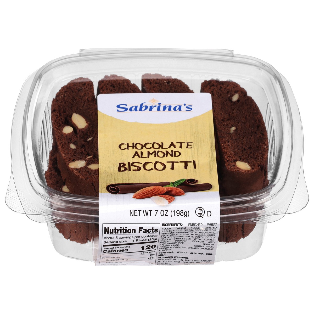 slide 1 of 9, Sabrina's Sabrnas Chocolate Almond Biscotti, 7 oz