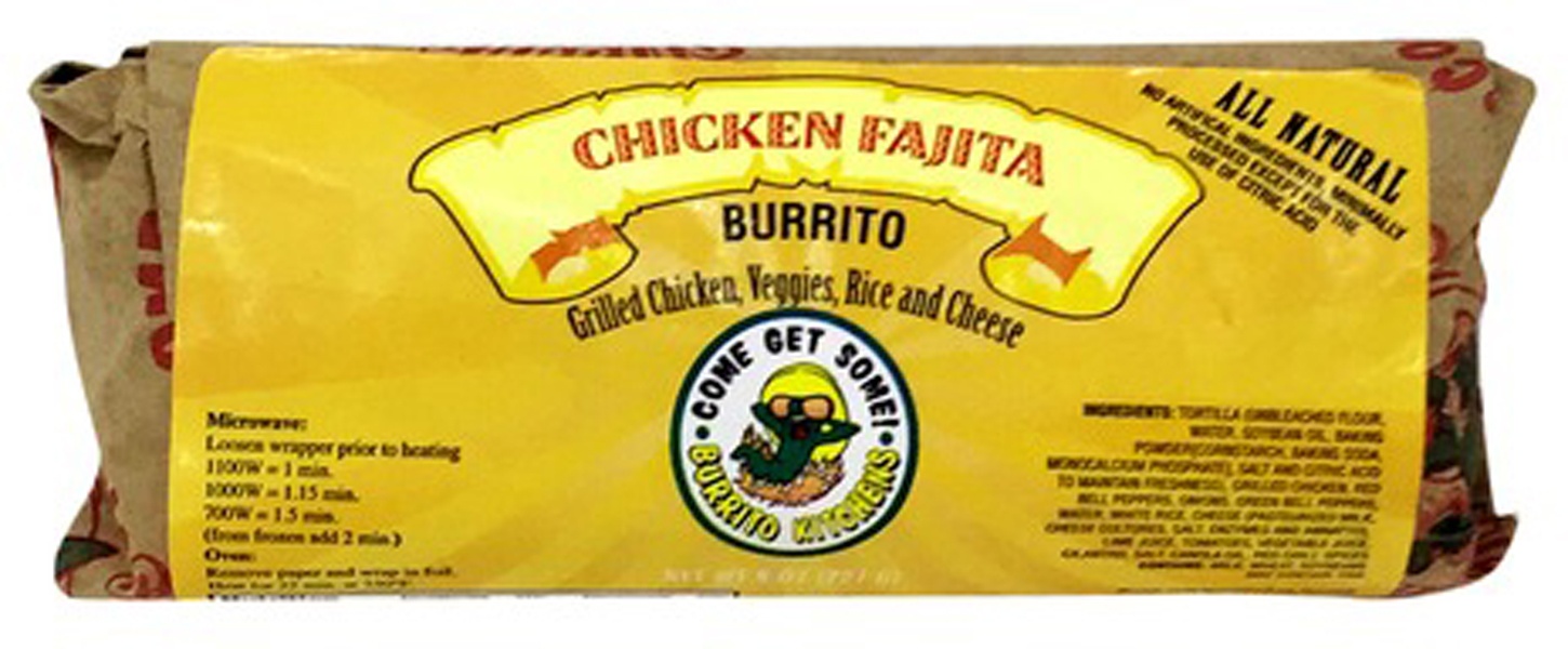 slide 1 of 1, Burrito Kitchens Chicken Fajita Burrito, 8 oz