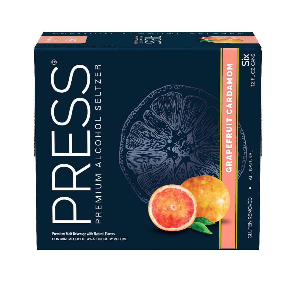 slide 1 of 1, PRESS Premium Hard Seltzer Grapefruit Cardamom Malt Beverage, 6 pk 12 fl oz Cans, 4.0% ABV, 72 fl oz