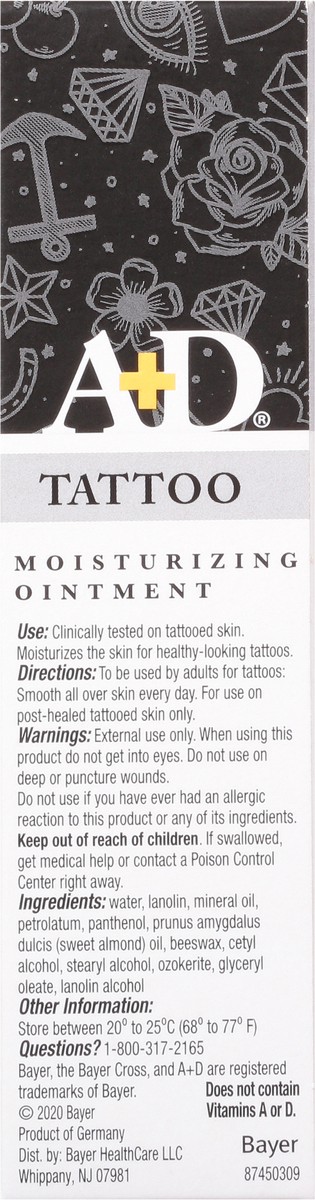 slide 2 of 9, A+D Tattoo Moisturizing Ointment, Hypoallergenic, 30 Gram Tube, 1 oz