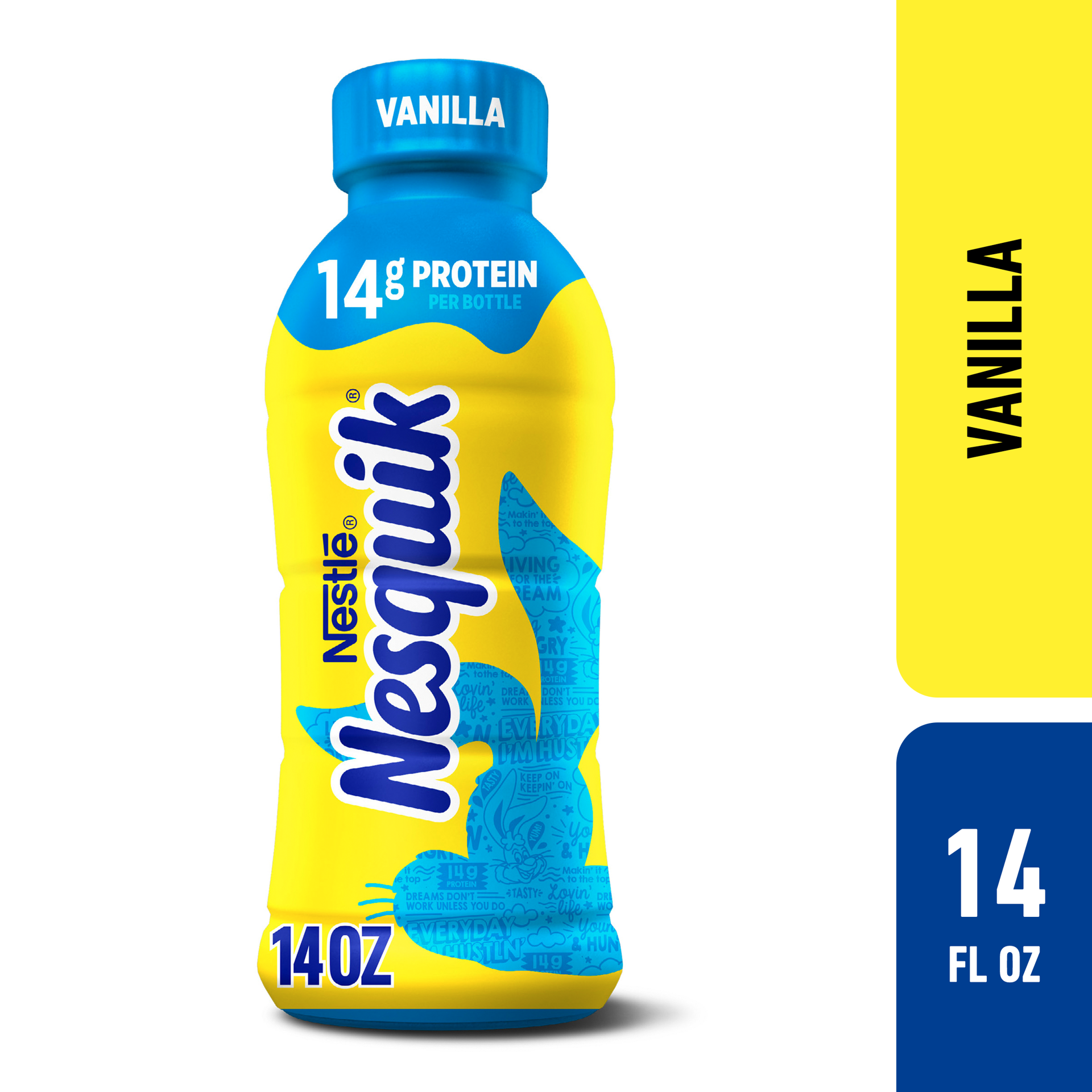 slide 1 of 3, Nesquik Vanilla Flavored Low-Fat Milk, Ready to Drink Low-fat Milk,14 fl oz Bottle, 14 oz