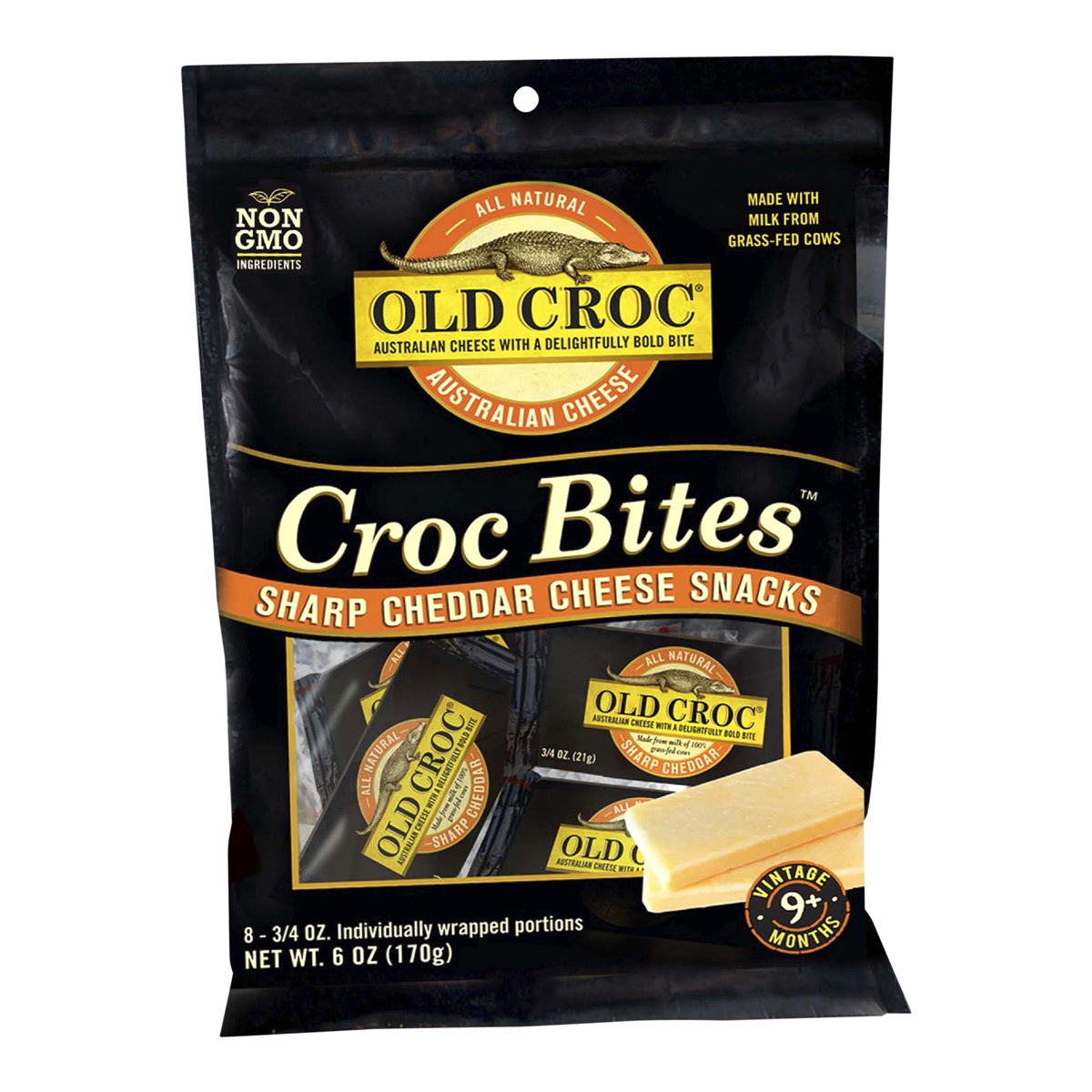 slide 1 of 9, Old Croc Croc Bites Sharp Cheddar Cheese Snacks 8 - 0.75 oz Snacks, 8 ct