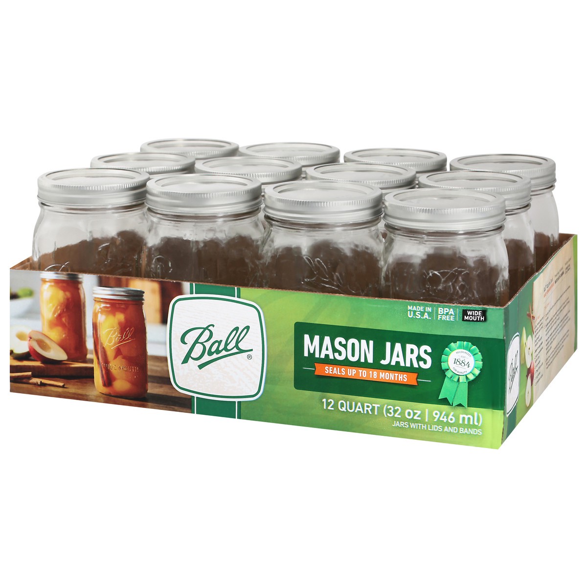 slide 13 of 13, Ball 12 Quart Wide Mouth Mason Jars 12 ea, 12 ct