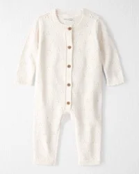 Littleplanet Baby Organic Cotton Sweater Knit Pointelle Jumpsuit Sweet Cream NB