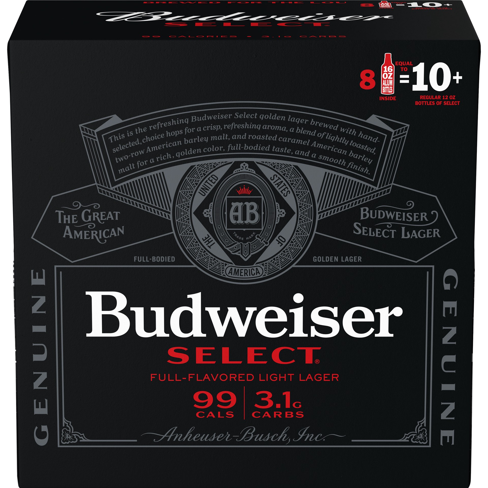 slide 1 of 1, Budweiser Select Light Beer, 8 Pack 16 fl. oz. Aluminum Bottles, 4.3% ABV, 128 fl oz