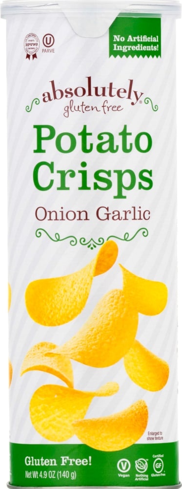 slide 1 of 10, Absolutely Gluten Free Stacked Onion Garlic Potato Chips - Kosher For Passover, 4.9 oz