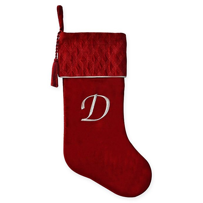 slide 1 of 2, Winter Wonderland Harvey Lewis Monogram Letter D'' Luxurious Velvet Stocking - Red'', 1 ct