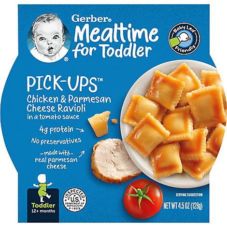 slide 1 of 1, Gerber Pick Ups Chicken And Parmesan Cheese Ravioli In Tomato Sauce Toddler Meals Tray - 4.5 Oz, 4.5 oz