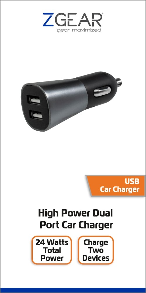 slide 1 of 1, Zgear High Power Dual Port Usb Car Charger - Black, 1 ct