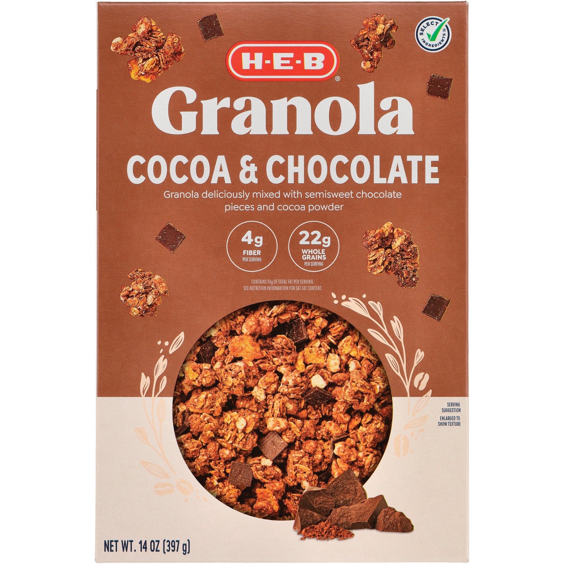 slide 1 of 1, H-E-B Chocolate Granola With Dark Chocolate Pieces, 14 oz