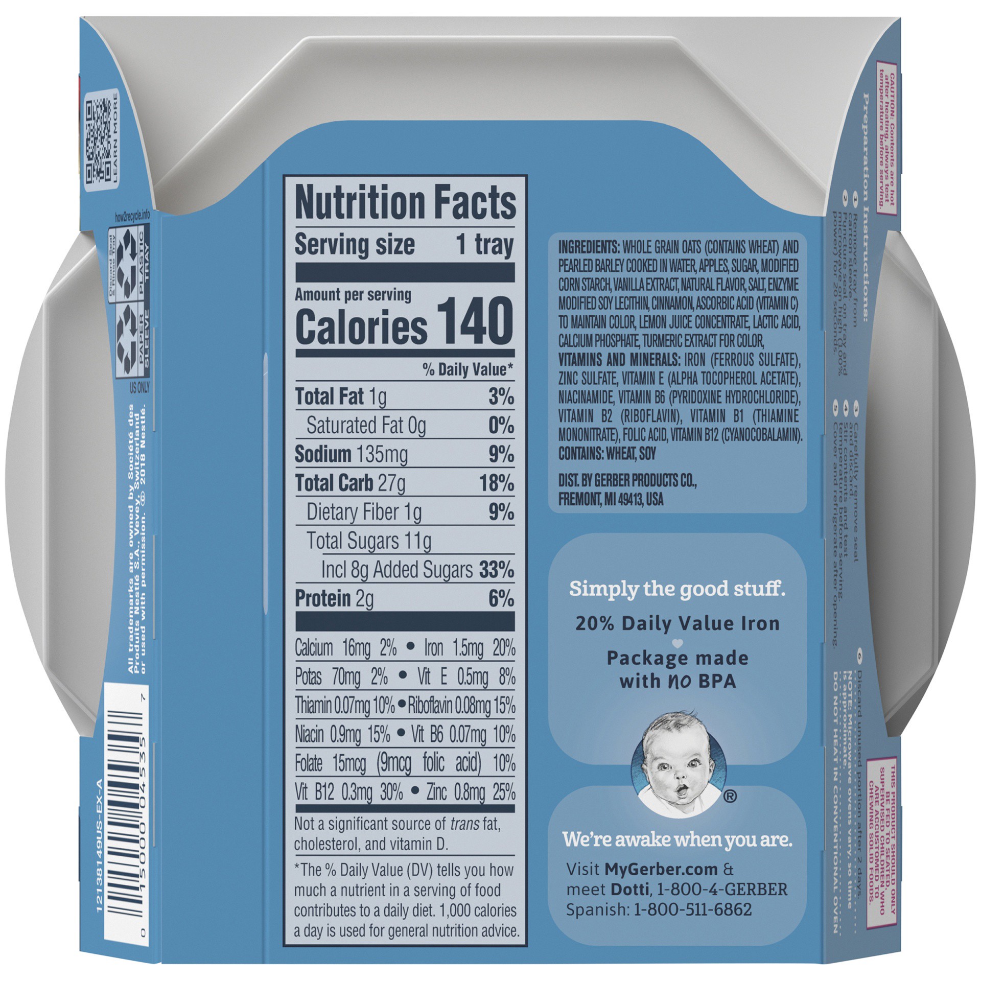 slide 3 of 9, Gerber Breakfast Buddies Apple Cinnamon Hot Cereal With Real Fruit , 4.5 oz