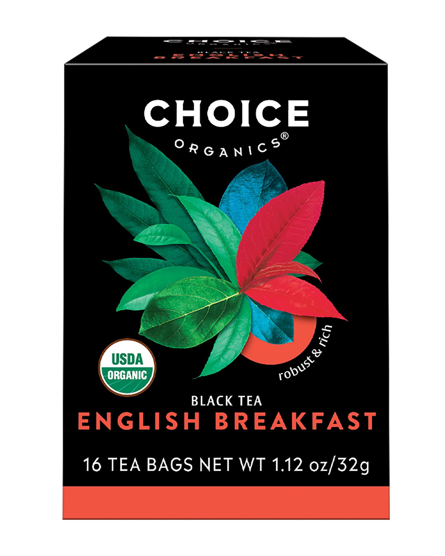 slide 1 of 5, Choice Organics English Breakfast Tea, Contains Caffeine, Black Tea Bags, 16 Count, 16 ct