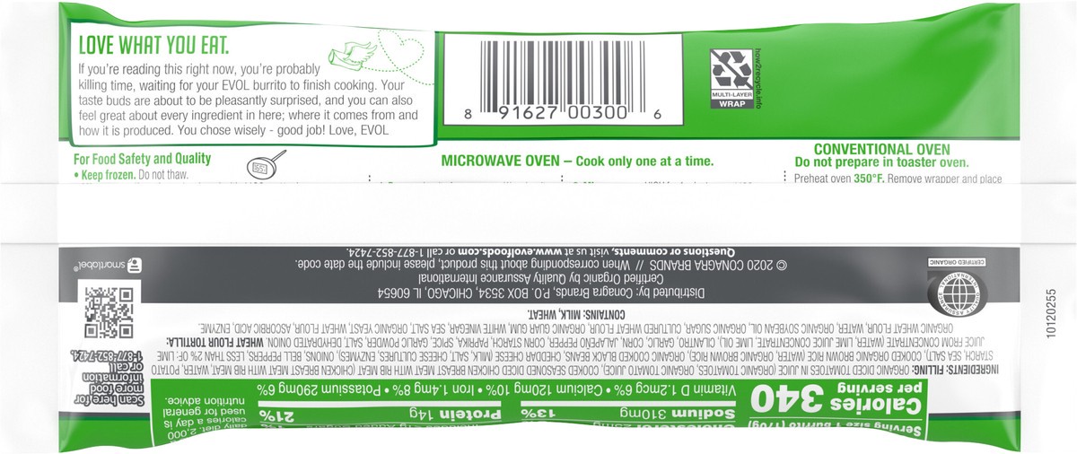 slide 6 of 7, EVOL Evol Cilantro Lime Chicken Burrito, Frozen Meal, 6 oz., 6 oz