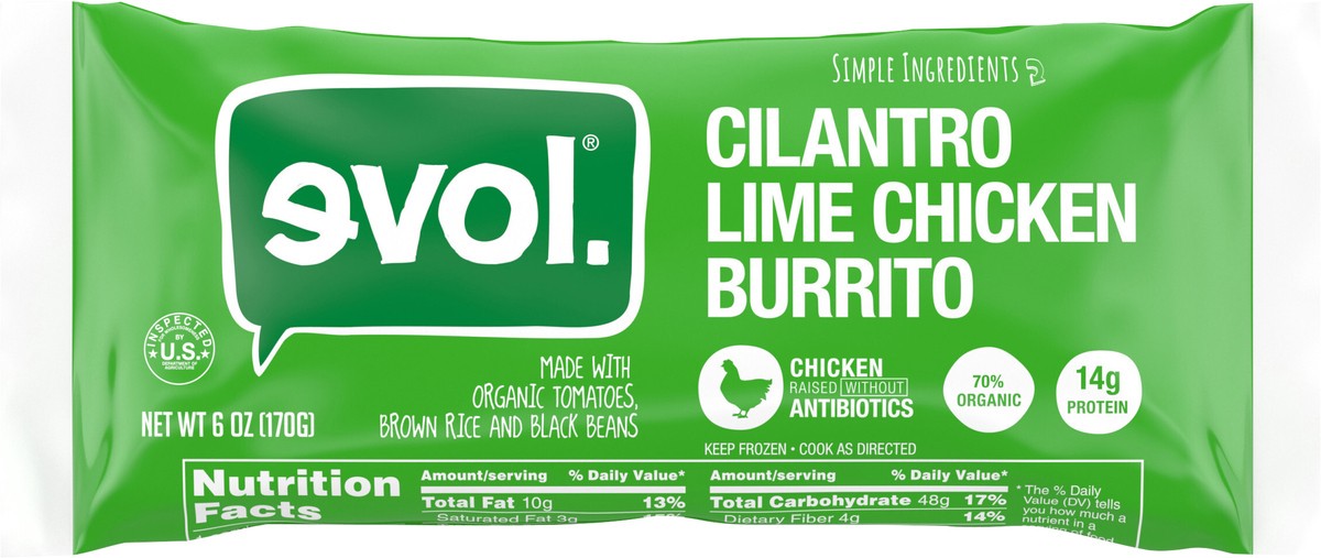 slide 5 of 7, EVOL Evol Cilantro Lime Chicken Burrito, Frozen Meal, 6 oz., 6 oz