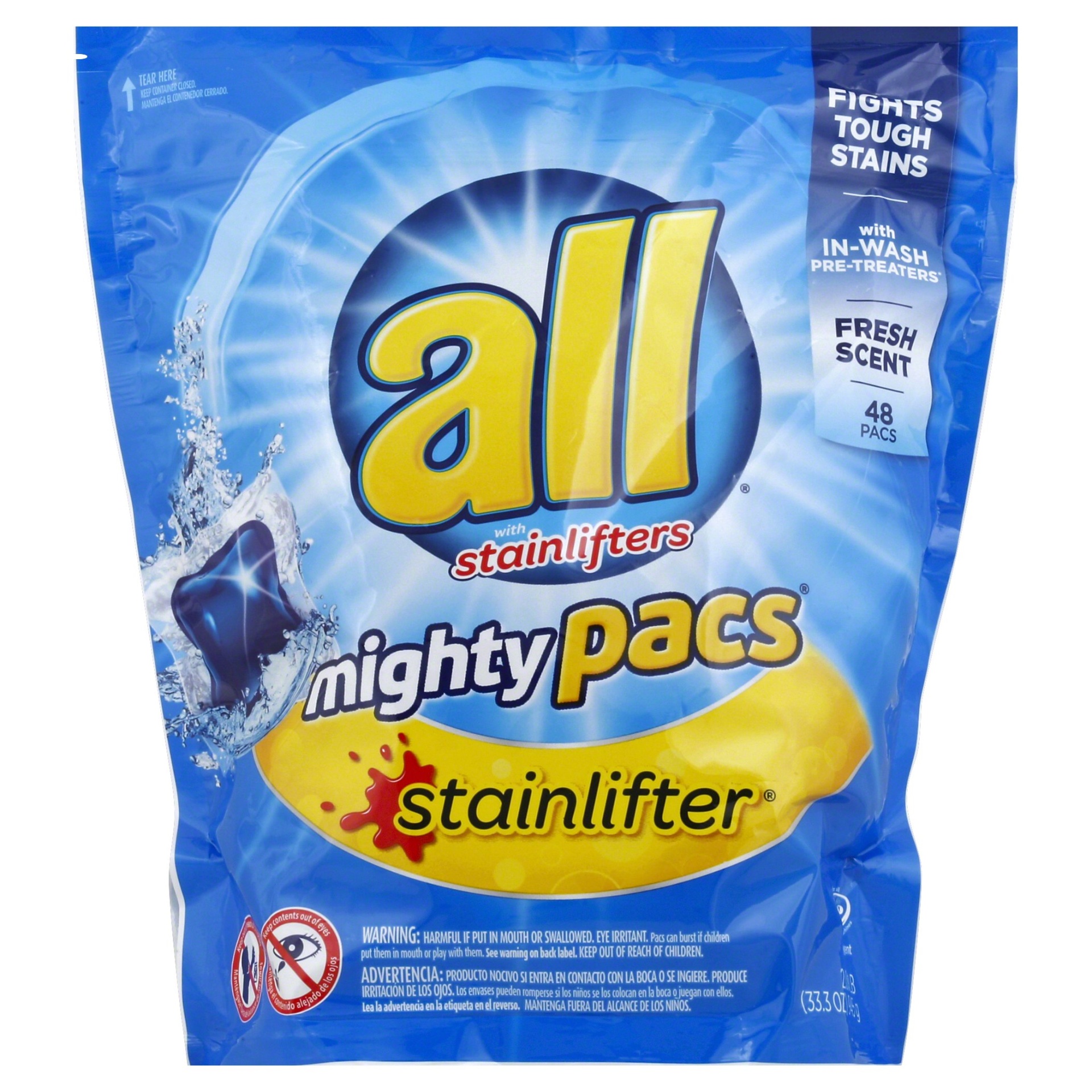 slide 1 of 2, All Mighty Pacs Stainlifter Laundry Detergent, 48 ct