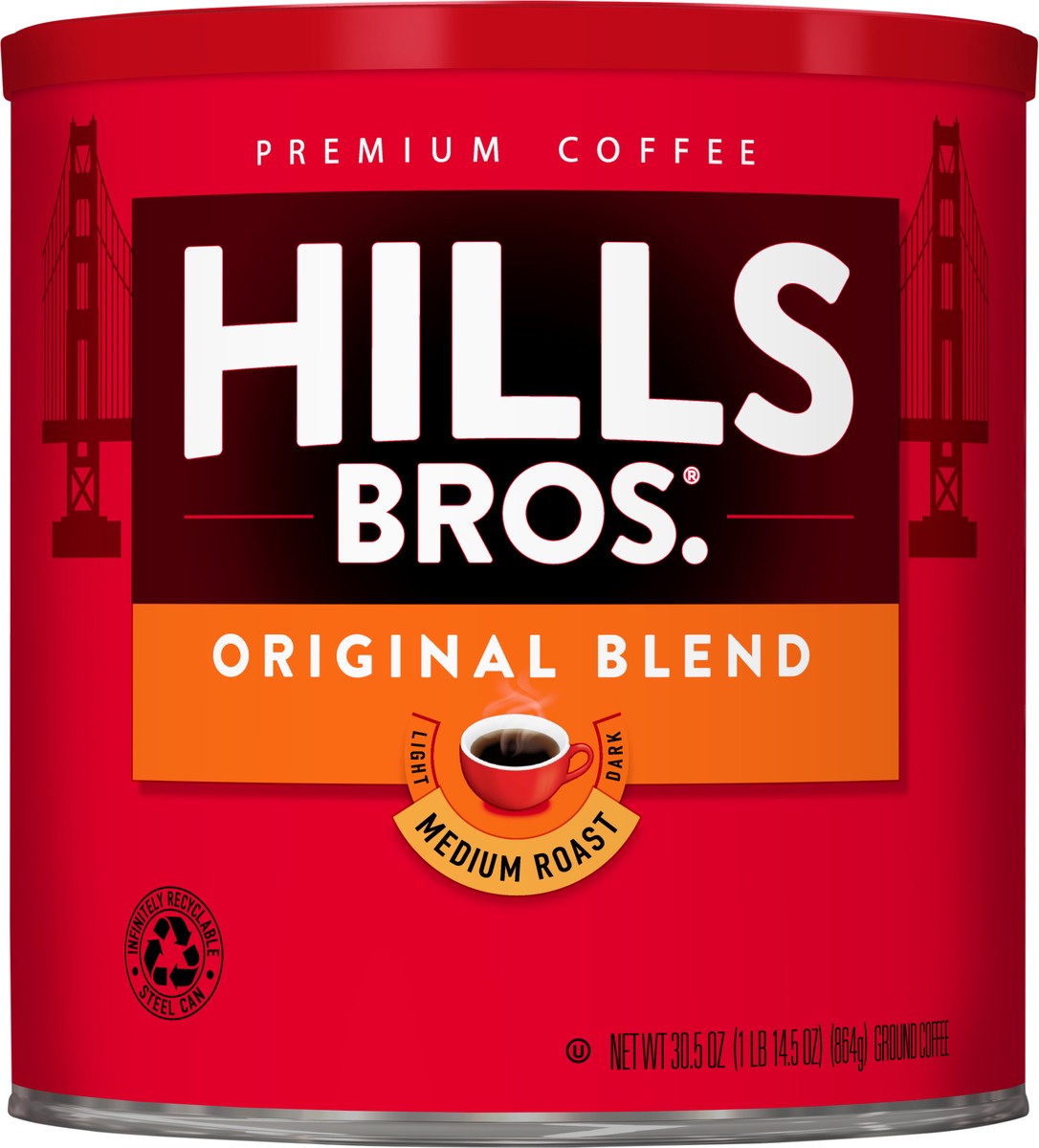 slide 7 of 7, Hills Bros. Original Blend Medium Roast Ground Coffee 30.5 oz. Can, 30.5 oz