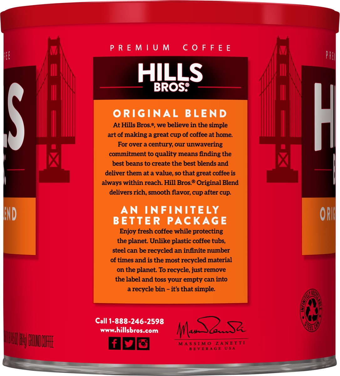 slide 4 of 7, Hills Bros. Original Blend Medium Roast Ground Coffee 30.5 oz. Can, 30.5 oz