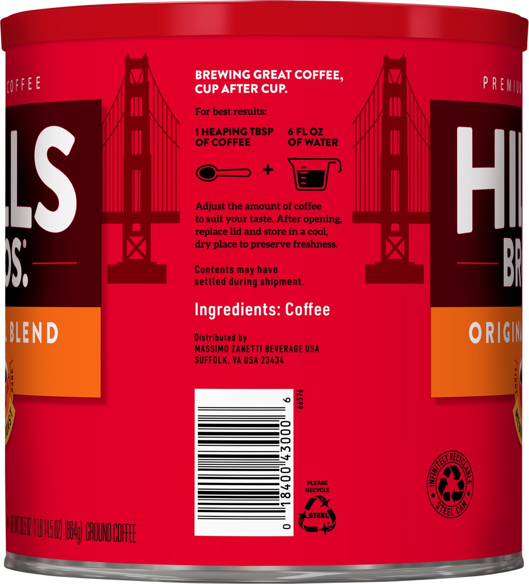 slide 3 of 7, Hills Bros. Original Blend Medium Roast Ground Coffee 30.5 oz. Can, 30.5 oz